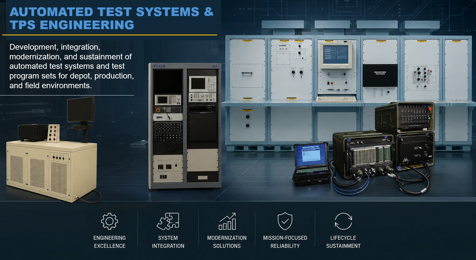 Automated test systems and test program set engineering equipment representing depot, production, and field test capability